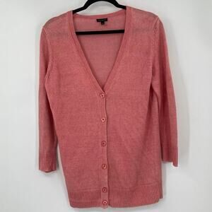 Talbots Linen Coral Knit Fitted Cardigan Easter Spring Women’s Small